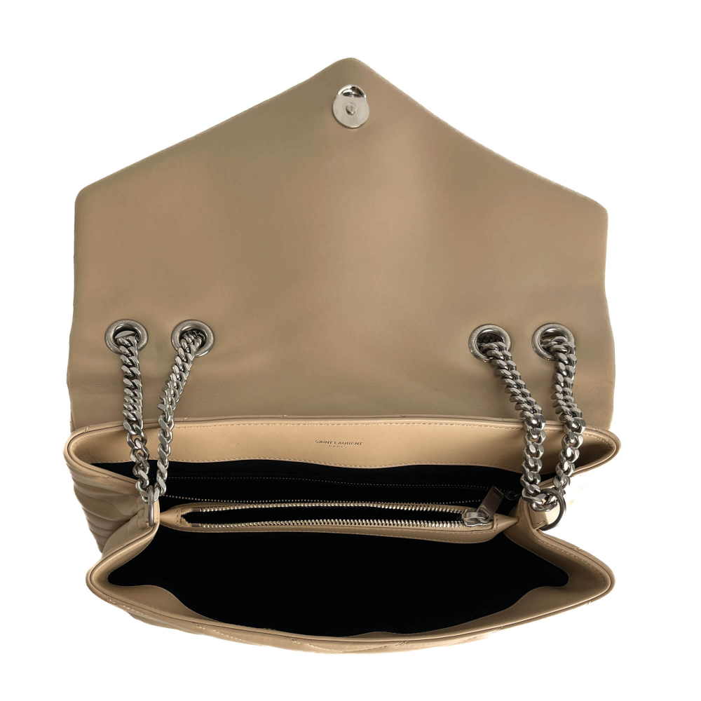 Saint Laurent Loulou Medium Leather Chevron Quilted Envelope Shoulder Bag Beige