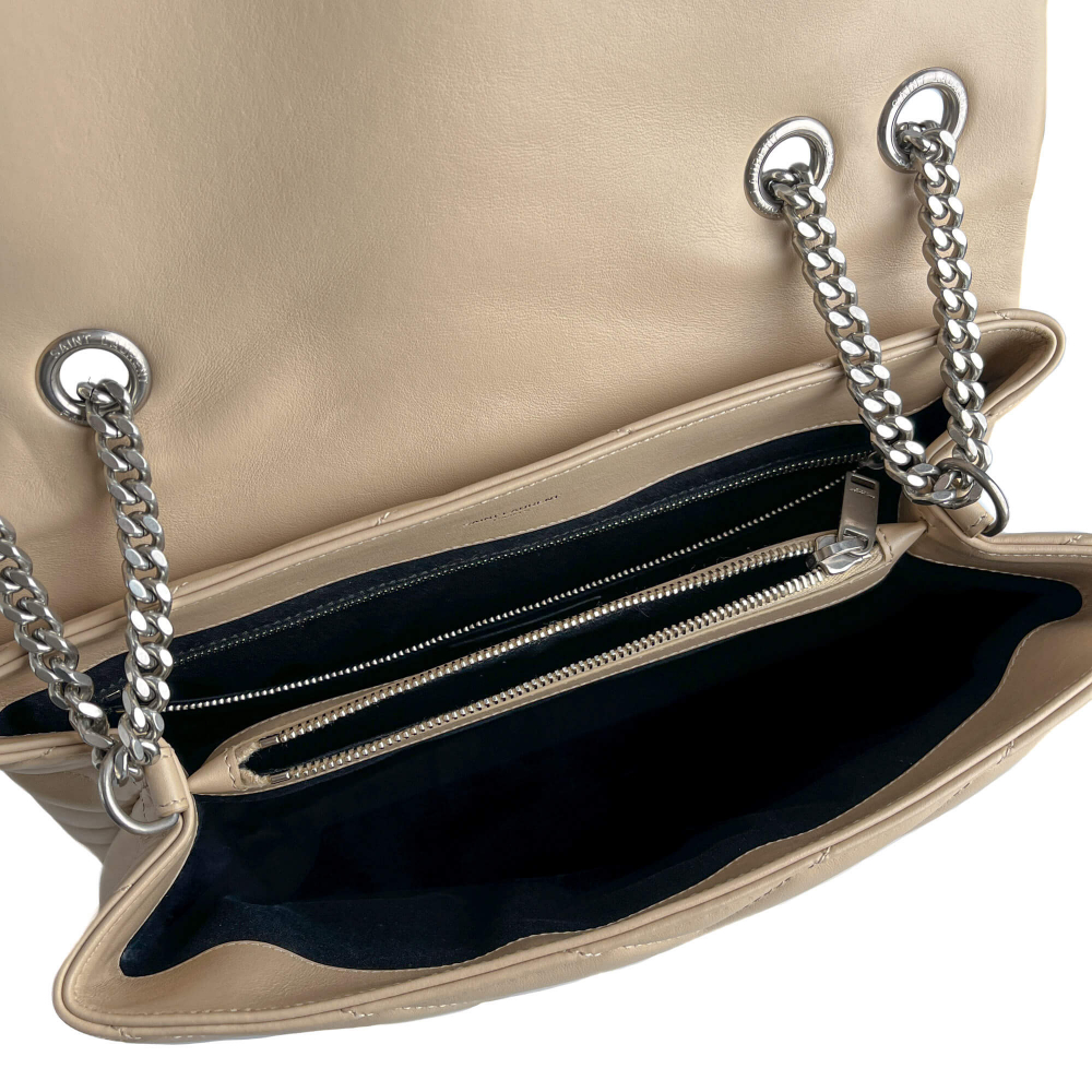 Saint Laurent Loulou Medium Leather Chevron Quilted Envelope Shoulder Bag Beige