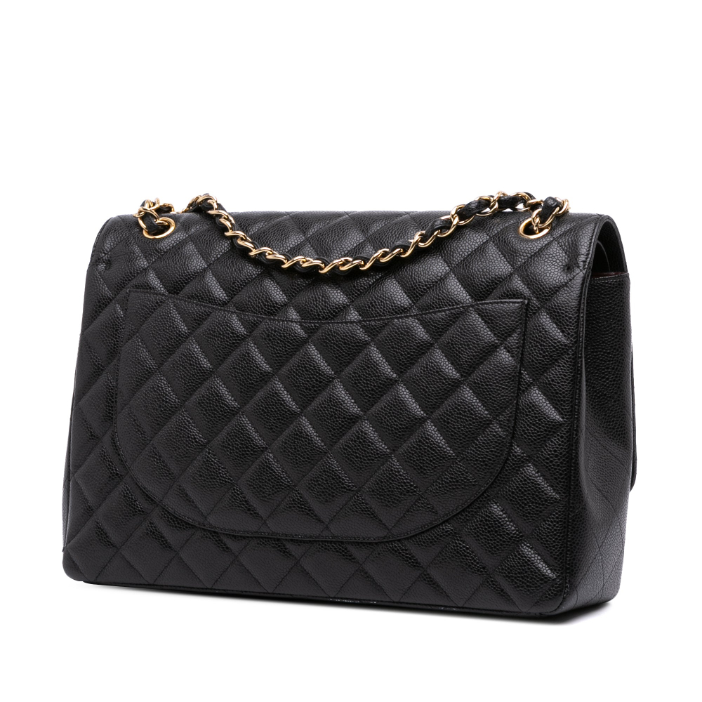 Chanel Classic Double Flap Maxi Caviar Leather Quilted Shoulder Bag Black