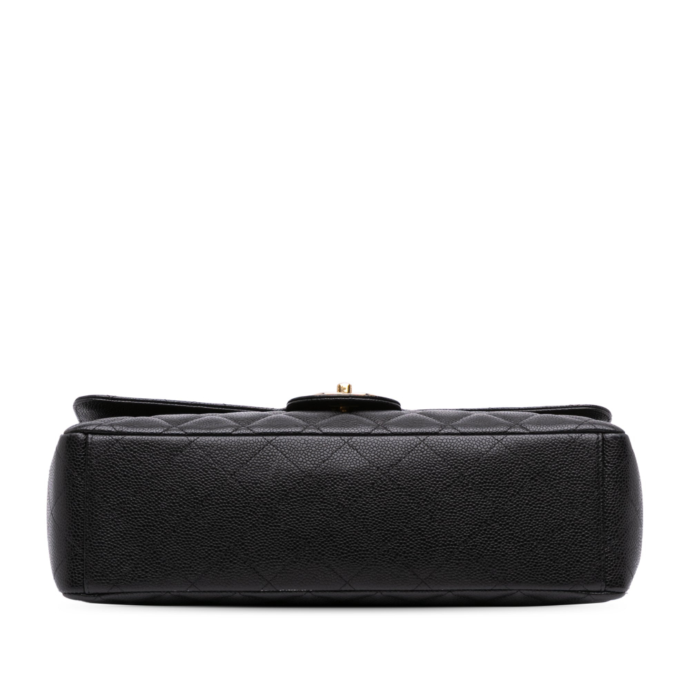 Chanel Classic Double Flap Maxi Caviar Leather Quilted Shoulder Bag Black