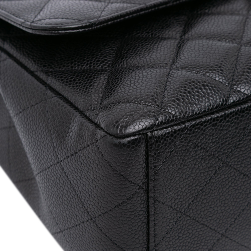 Chanel Classic Double Flap Maxi Caviar Leather Quilted Shoulder Bag Black
