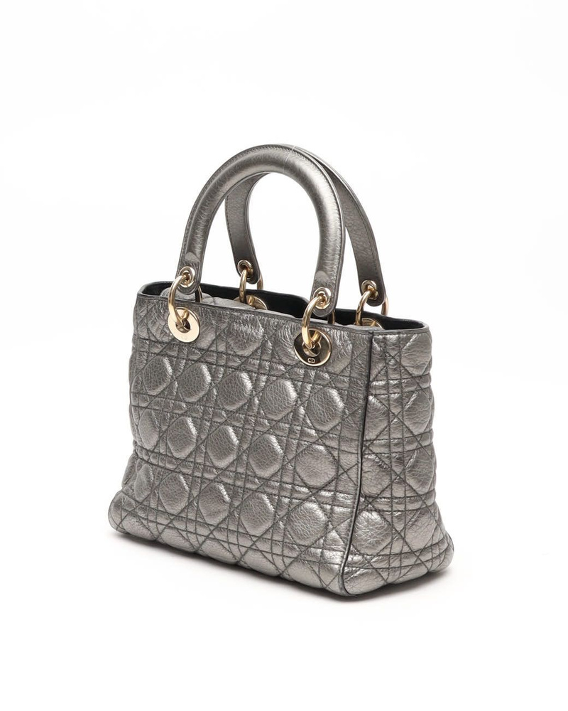 Christian Dior Medium Cannage Metallic Soft Lady Dior Bag