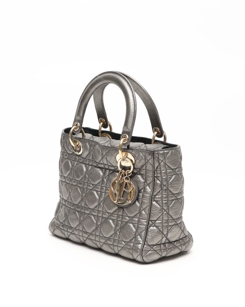 Christian Dior Medium Cannage Metallic Soft Lady Dior Bag