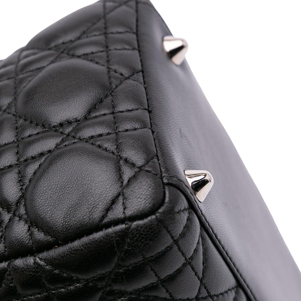 Christian Dior B Dior Black Lambskin Leather Leather Large Lambskin Cannage Lady Dior Italy