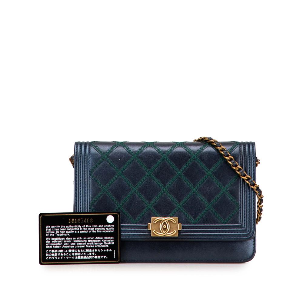 Chanel B Chanel Blue Midnight Blue Calf Leather skin Double Stitch Boy Wallet On Chain Italy