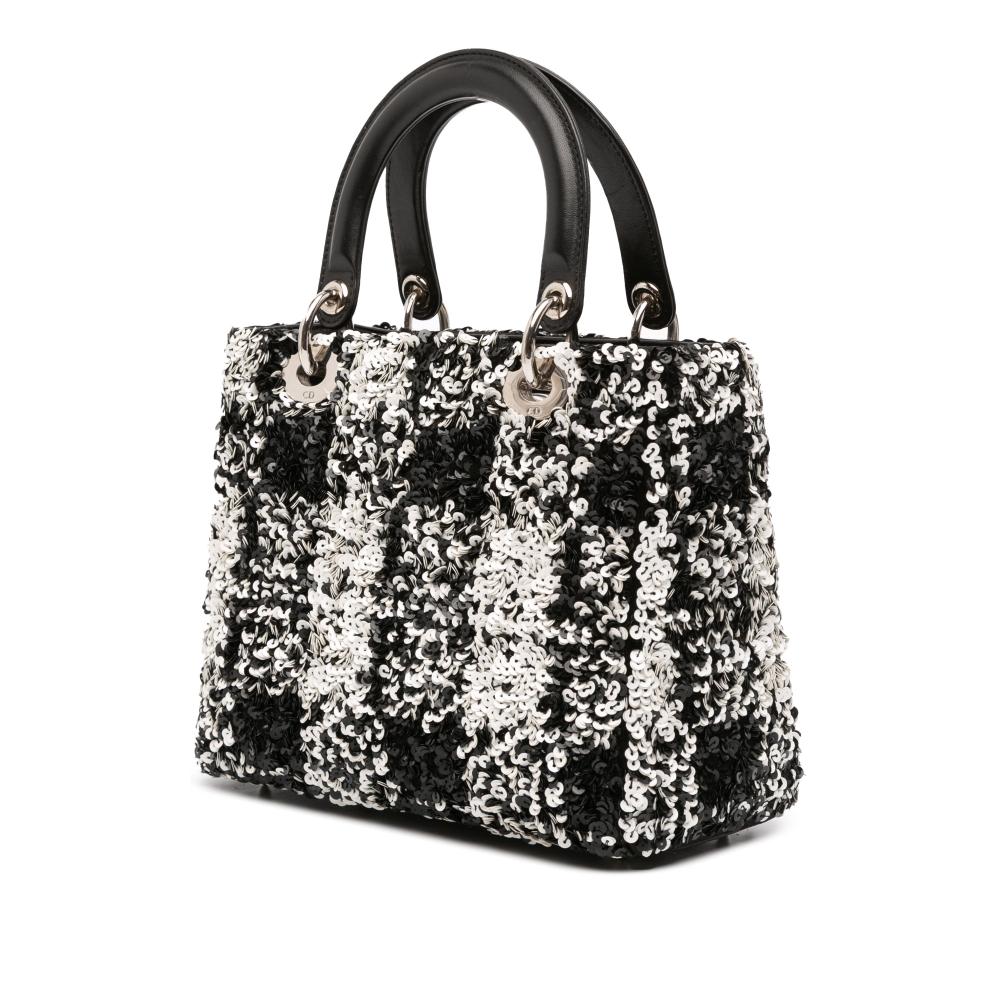 Christian Dior AB Dior Black Lambskin Leather Leather Medium Lambskin Sequin Embellished Lady Dior Italy