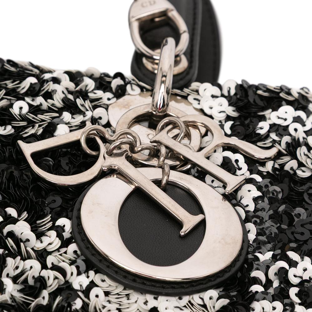 Christian Dior AB Dior Black Lambskin Leather Leather Medium Lambskin Sequin Embellished Lady Dior Italy