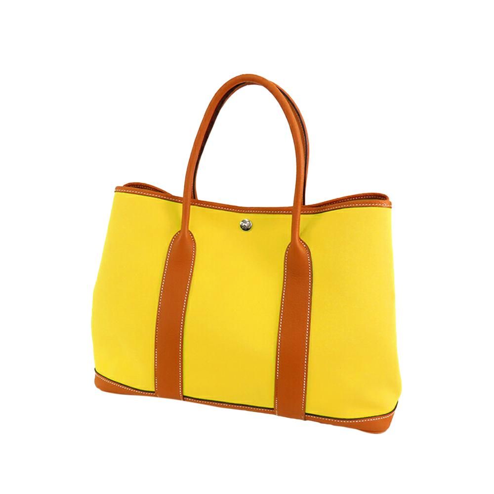 Hermès B Hermès Yellow with Brown Canvas Fabric Toile and Negonda Garden Party 36 France