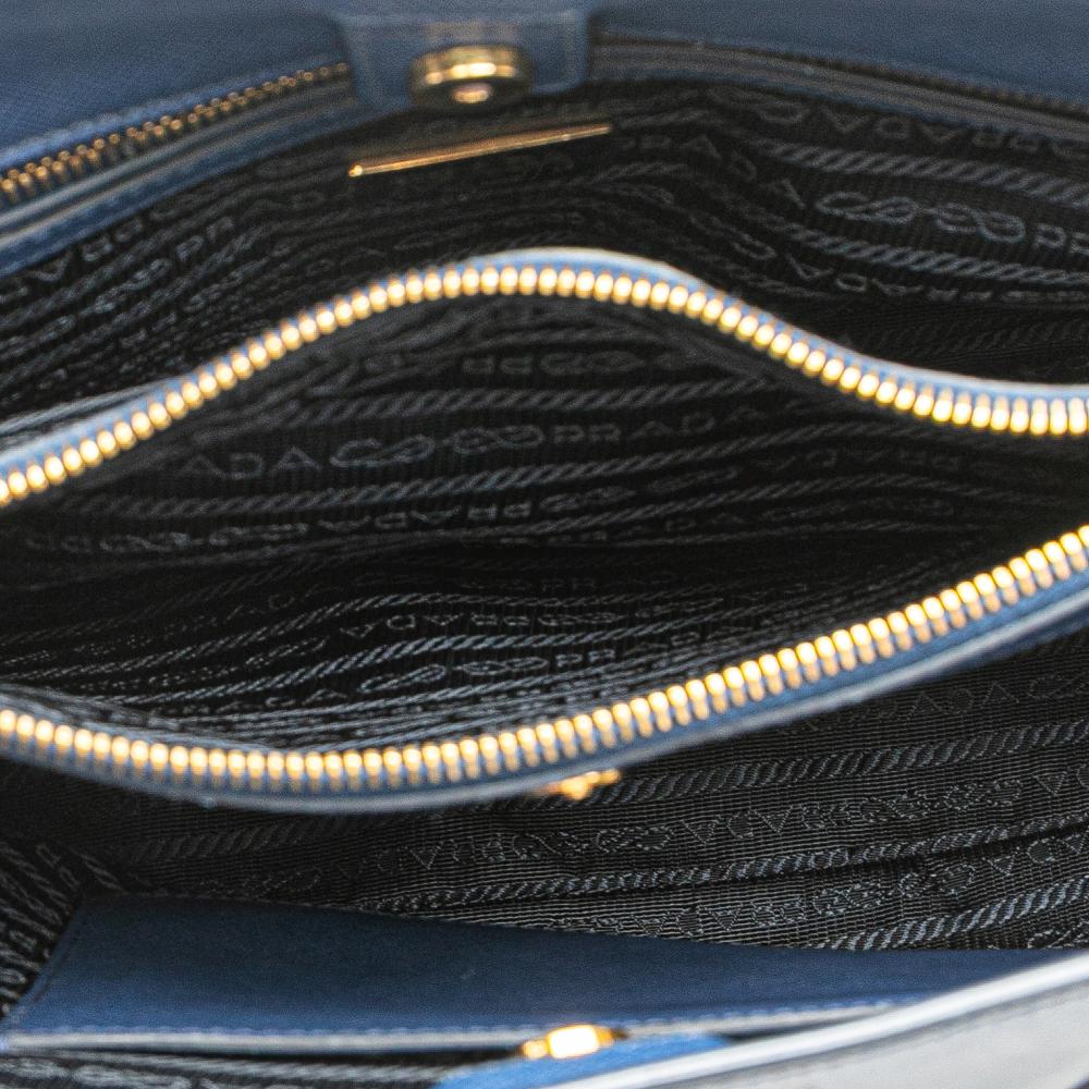 Prada B Prada Blue Saffiano Leather Medium Lux Galleria Satchel Italy