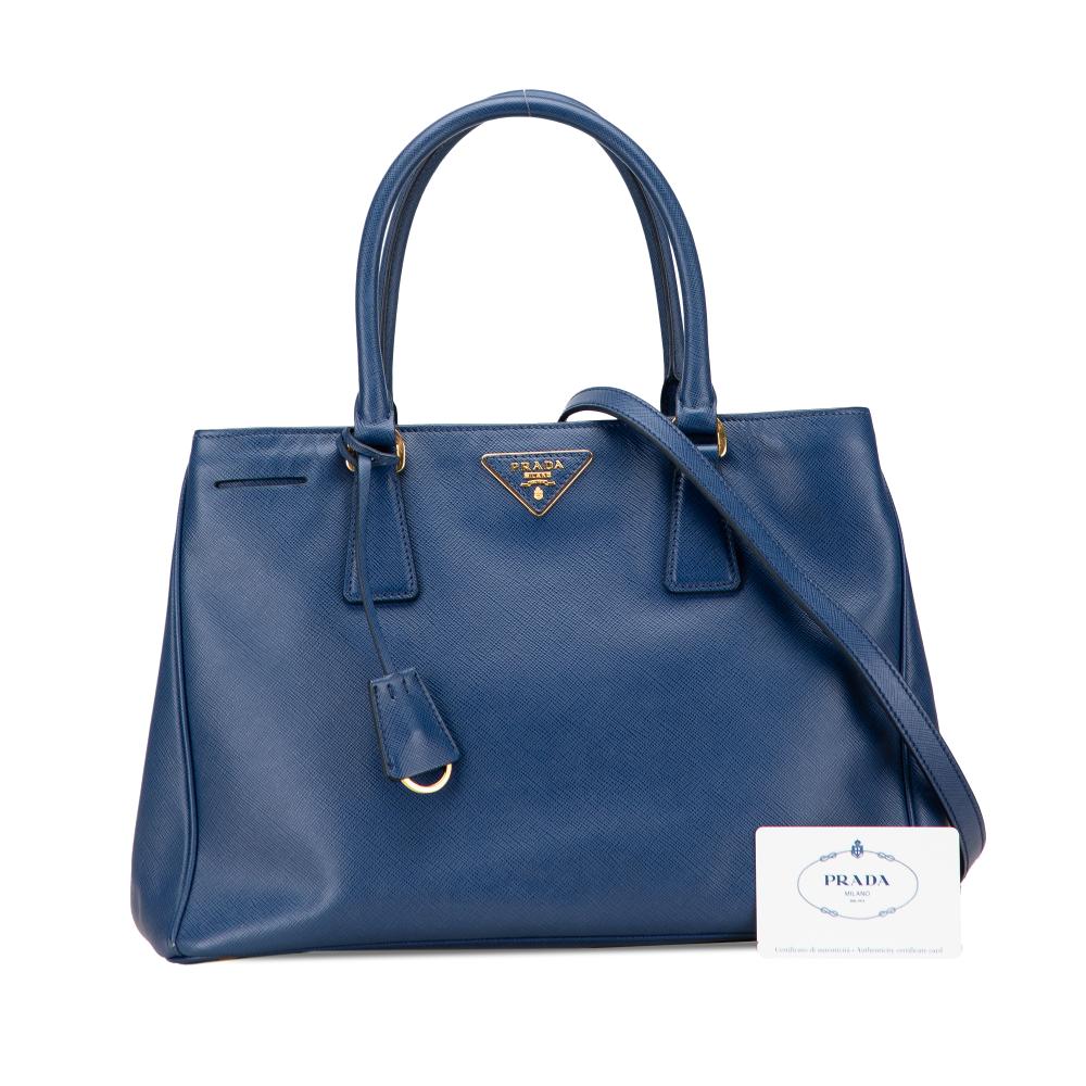 Prada B Prada Blue Saffiano Leather Medium Lux Galleria Satchel Italy