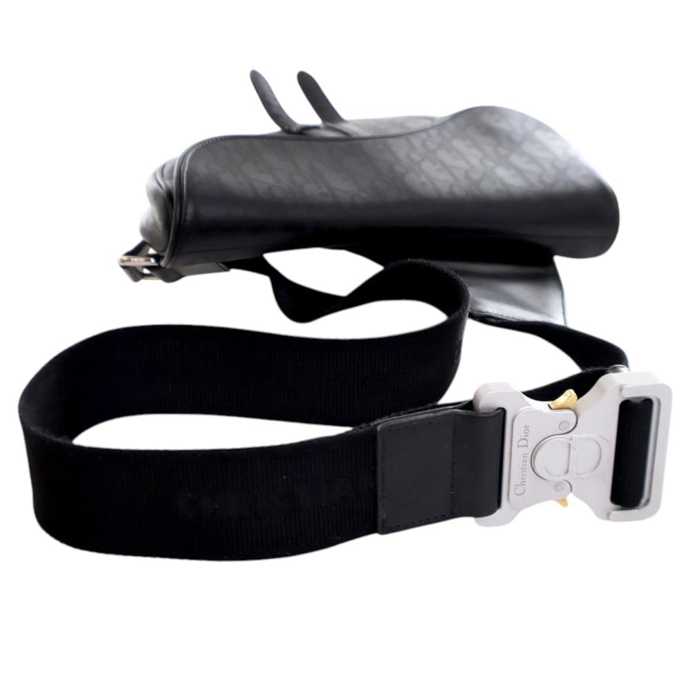 Christian Dior B Dior Black Calf Leather Oblique Perforated skin Galaxy Saddle Bag Italy
