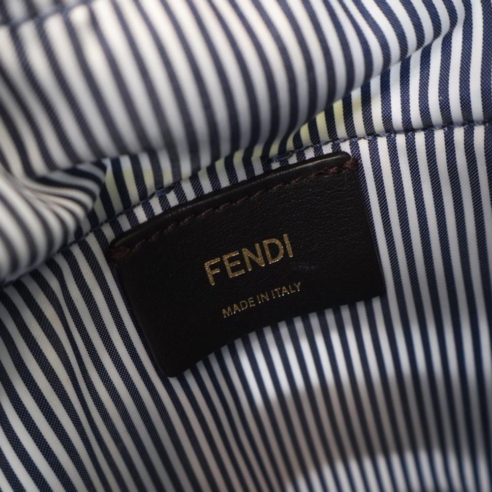 Fendi AB Fendi White with Blue Calf Leather Mini Nylon Vitello King Logo Step Out Bag Italy