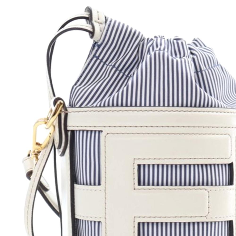 Fendi AB Fendi White with Blue Calf Leather Mini Nylon Vitello King Logo Step Out Bag Italy