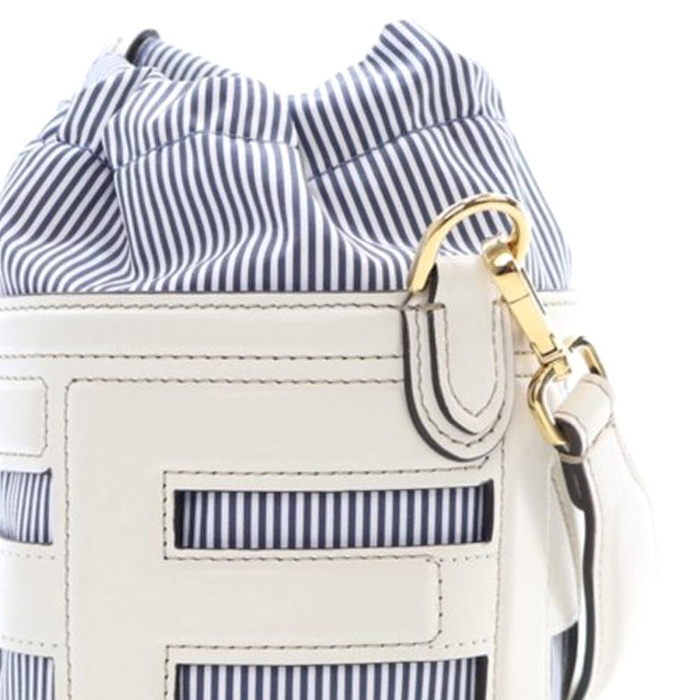 Fendi AB Fendi White with Blue Calf Leather Mini Nylon Vitello King Logo Step Out Bag Italy