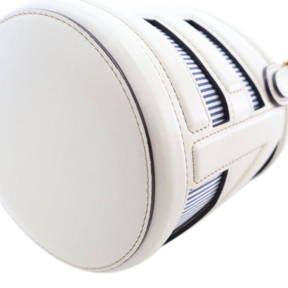 Fendi AB Fendi White with Blue Calf Leather Mini Nylon Vitello King Logo Step Out Bag Italy