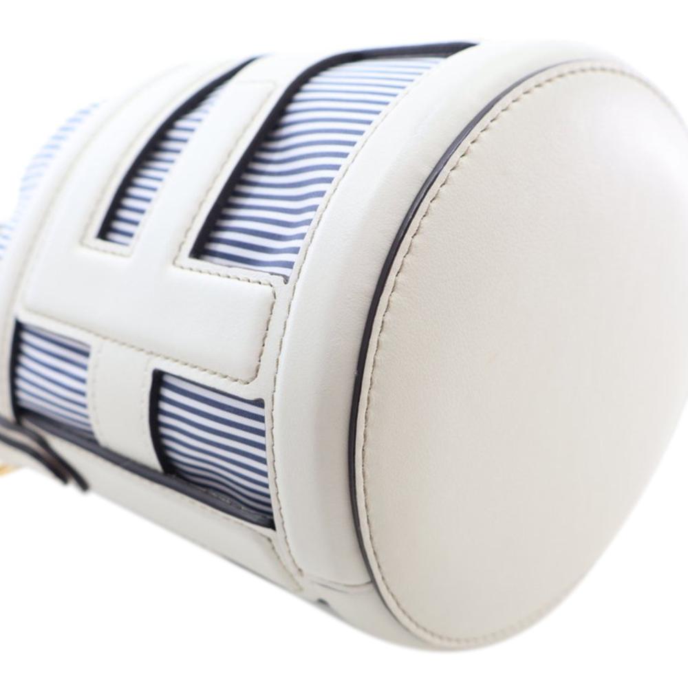 Fendi AB Fendi White with Blue Calf Leather Mini Nylon Vitello King Logo Step Out Bag Italy