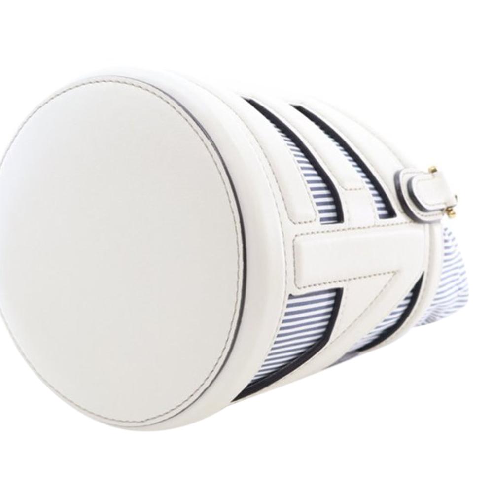 Fendi AB Fendi White with Blue Calf Leather Mini Nylon Vitello King Logo Step Out Bag Italy