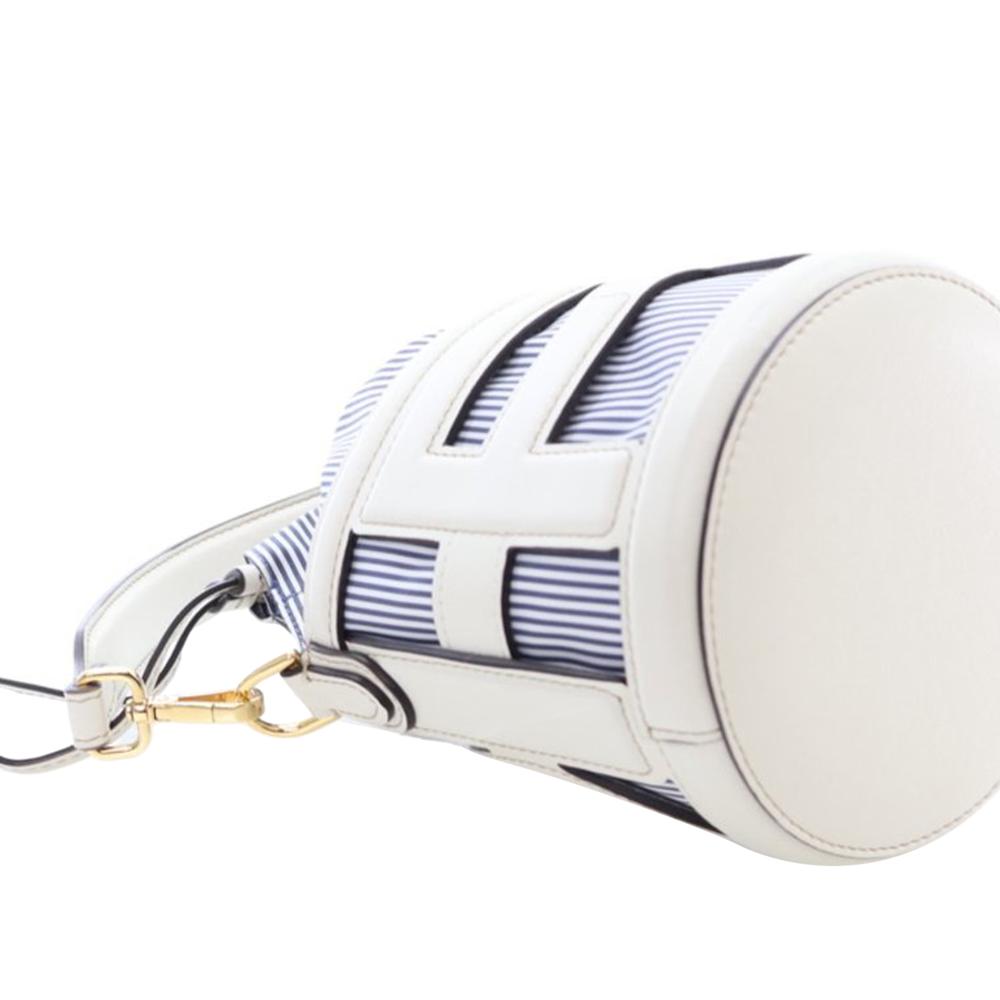 Fendi AB Fendi White with Blue Calf Leather Mini Nylon Vitello King Logo Step Out Bag Italy