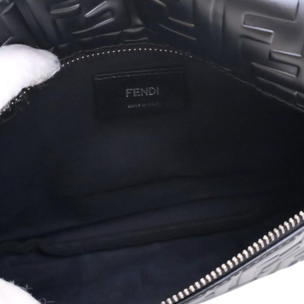 Fendi AB Fendi Black Calf Leather Zucca Embossed Belt Bag Italy