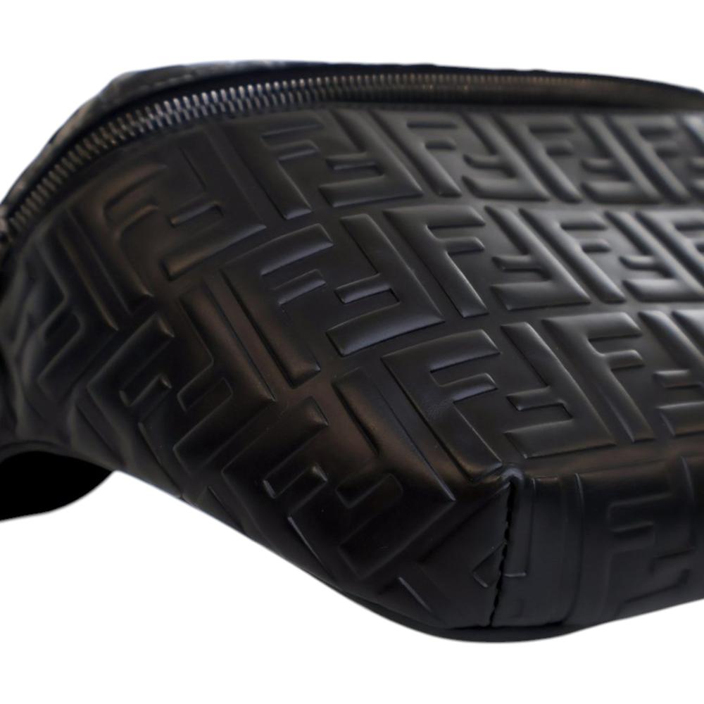 Fendi AB Fendi Black Calf Leather Zucca Embossed Belt Bag Italy