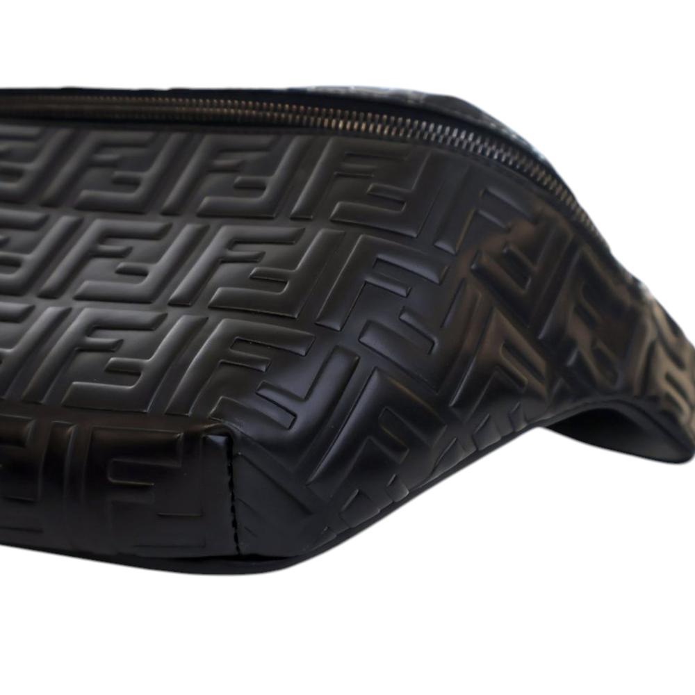 Fendi AB Fendi Black Calf Leather Zucca Embossed Belt Bag Italy