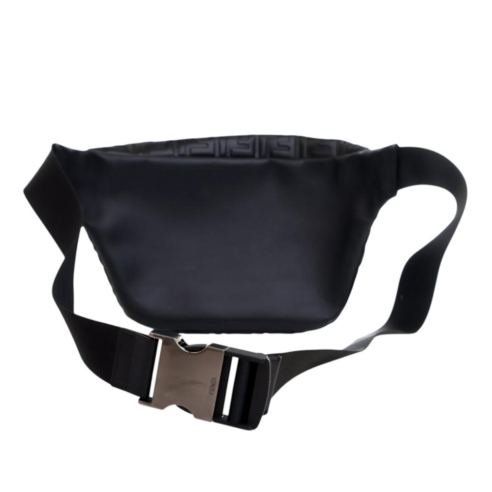 Fendi AB Fendi Black Calf Leather Zucca Embossed Belt Bag Italy