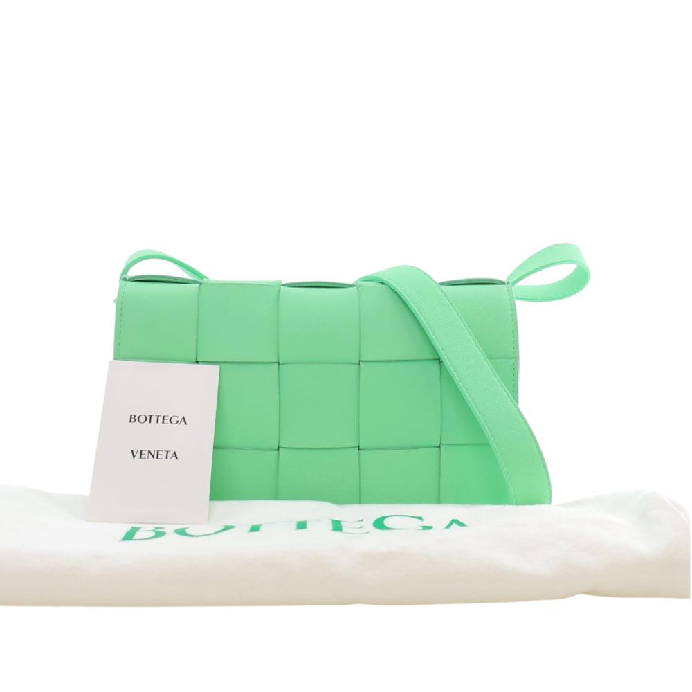 Bottega Veneta AB Bottega Veneta Green Light Green Nappa Leather Leather Nappa Intrecciato Cassette Crossbody Italy