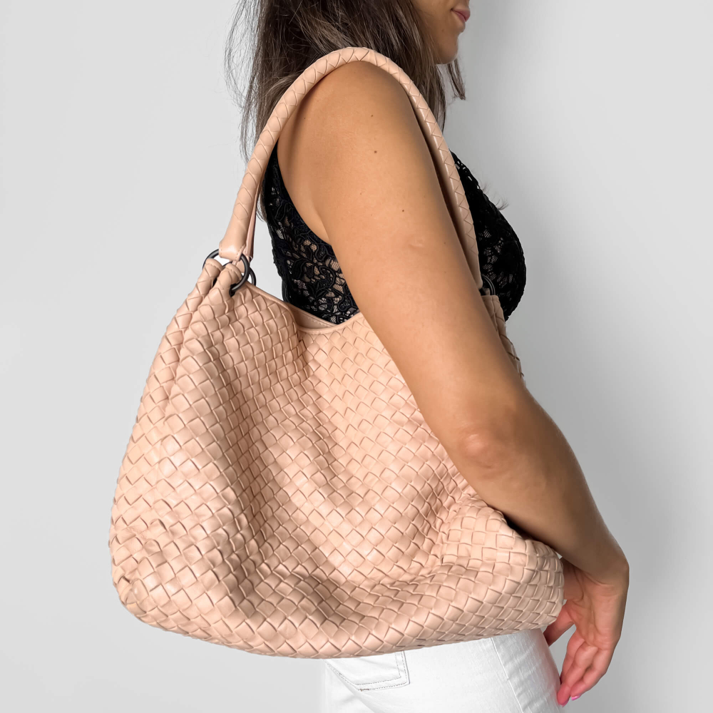 Bottega Veneta Parachute Leather Tote Handbag Sand