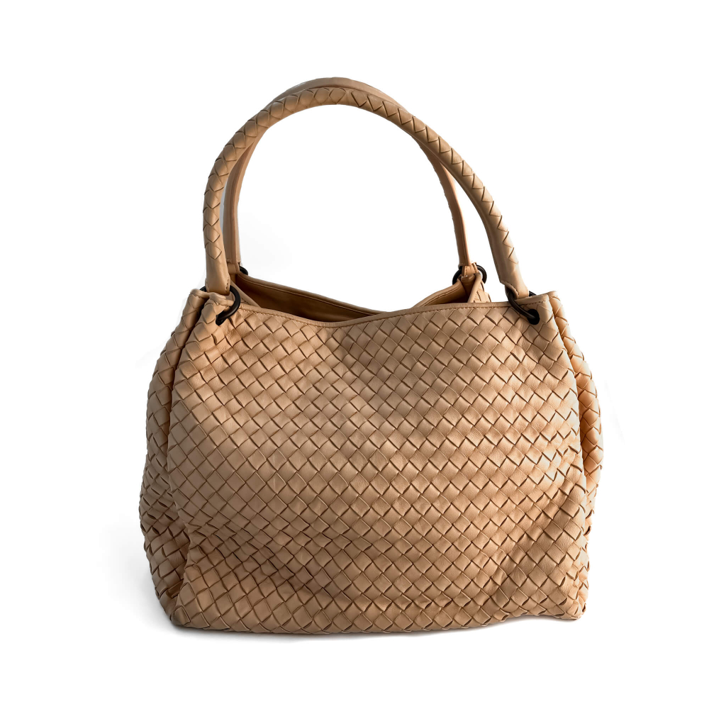 Bottega Veneta Parachute Leather Tote Handbag Sand