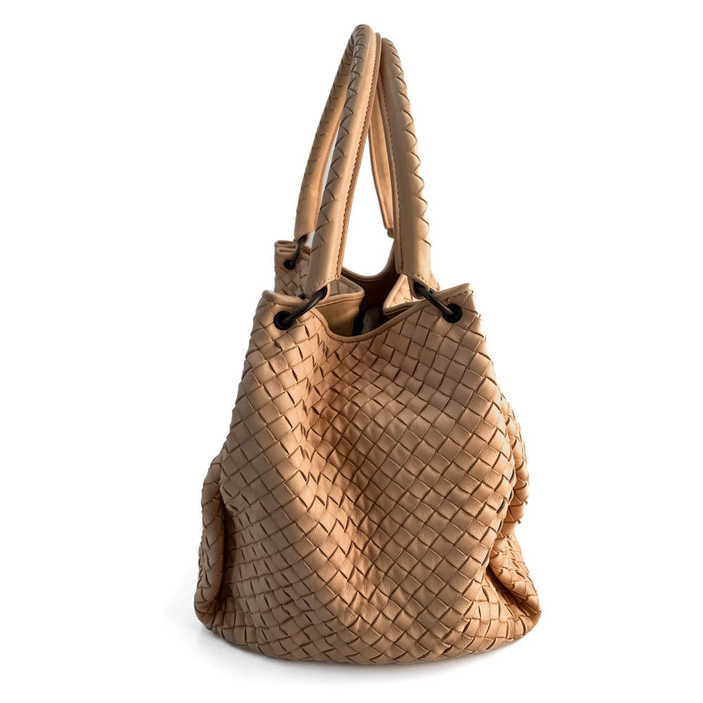 Bottega Veneta Parachute Leather Tote Handbag Sand