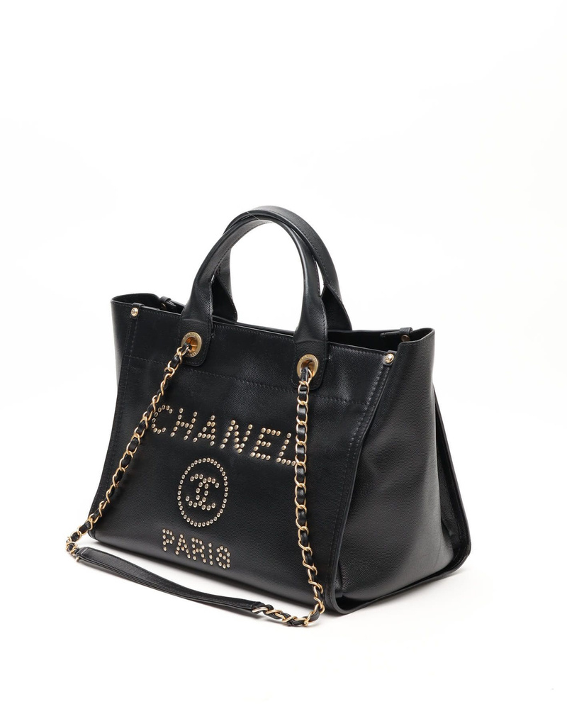 Chanel Caviar Studded Deauville PM Tote Bag