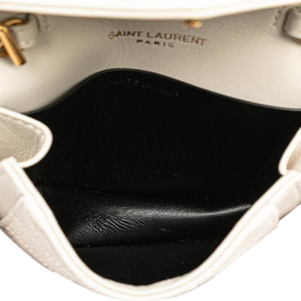 Saint Laurent AB Saint Laurent White Lambskin Leather Leather Micro Quilted Lambskin Monogram Gaby Crossbody Italy