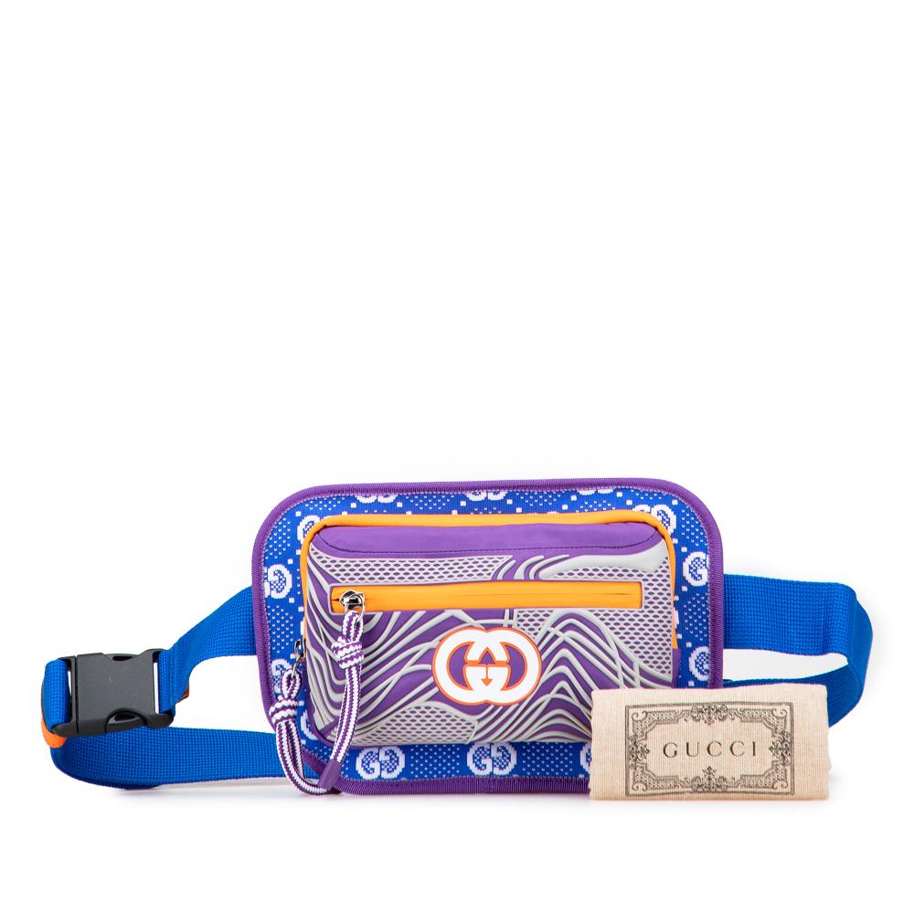 Gucci AB Gucci Blue Nylon Fabric GG and Rubber Belt Bag Italy