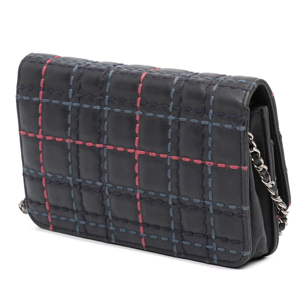 Chanel B Chanel Blue Navy with Multi Calf Leather CC Square Stitched skin Wallet on Chain Italy