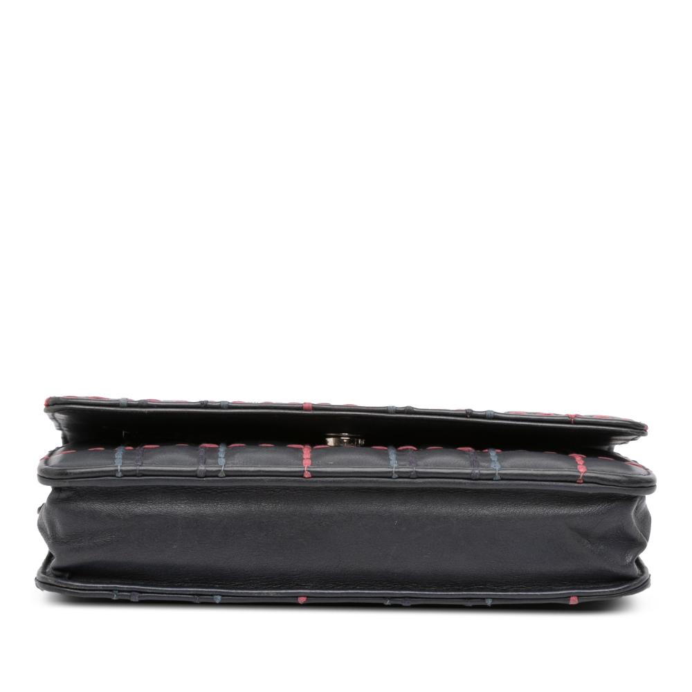 Chanel B Chanel Blue Navy with Multi Calf Leather CC Square Stitched skin Wallet on Chain Italy