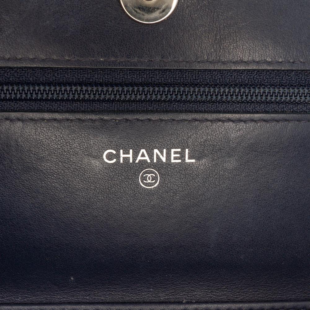 Chanel B Chanel Blue Navy with Multi Calf Leather CC Square Stitched skin Wallet on Chain Italy
