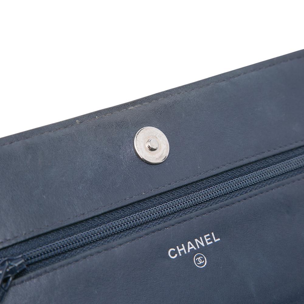 Chanel B Chanel Blue Navy with Multi Calf Leather CC Square Stitched skin Wallet on Chain Italy
