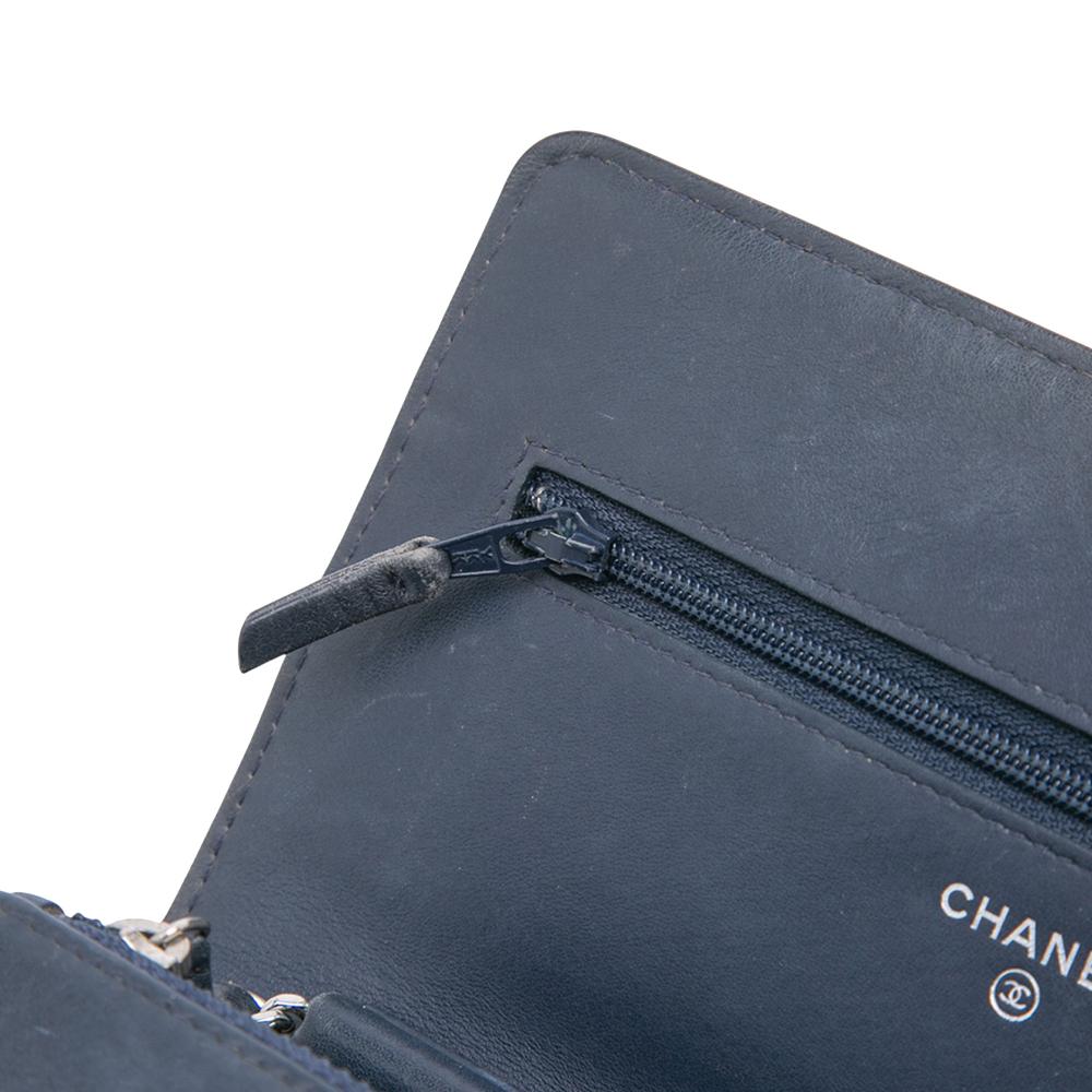 Chanel B Chanel Blue Navy with Multi Calf Leather CC Square Stitched skin Wallet on Chain Italy