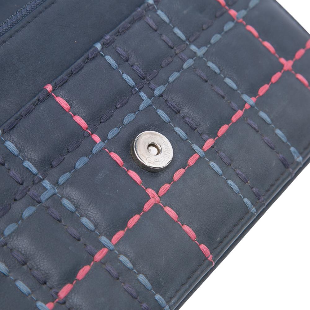 Chanel B Chanel Blue Navy with Multi Calf Leather CC Square Stitched skin Wallet on Chain Italy