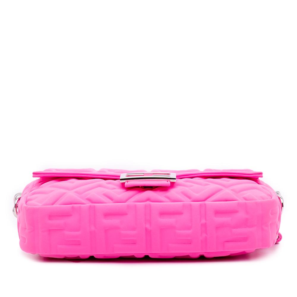 Fendi B Fendi Pink Chemical Fiber Fabric Medium Embossed Lycra Baguette Satchel Italy
