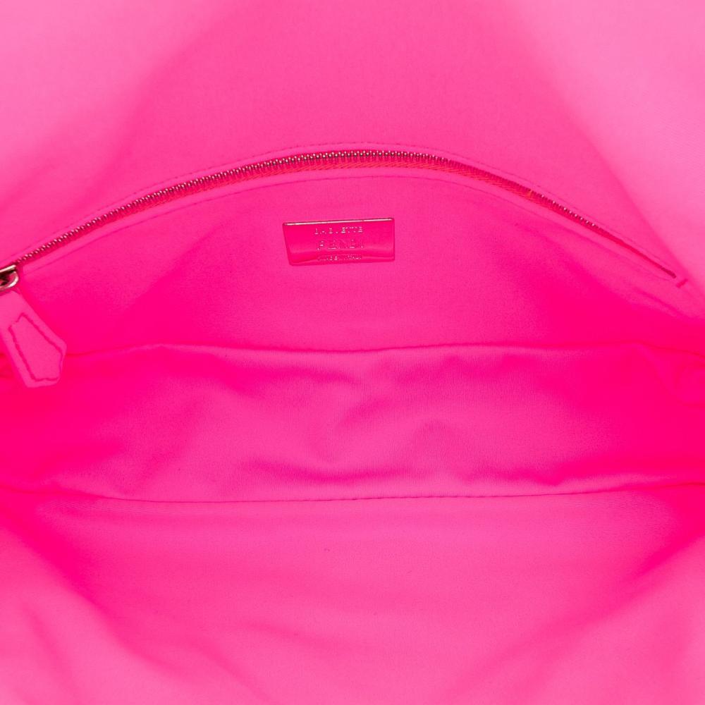 Fendi B Fendi Pink Chemical Fiber Fabric Medium Embossed Lycra Baguette Satchel Italy