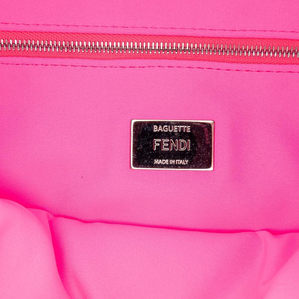 Fendi B Fendi Pink Chemical Fiber Fabric Medium Embossed Lycra Baguette Satchel Italy