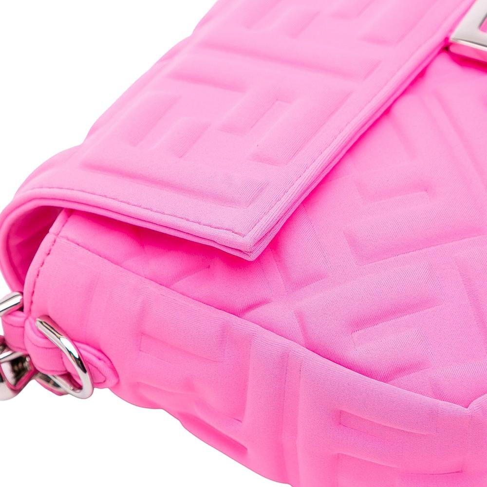 Fendi B Fendi Pink Chemical Fiber Fabric Medium Embossed Lycra Baguette Satchel Italy