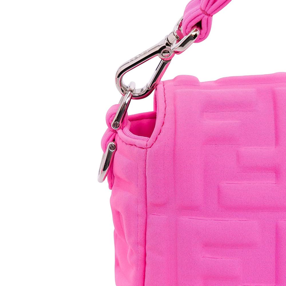 Fendi B Fendi Pink Chemical Fiber Fabric Medium Embossed Lycra Baguette Satchel Italy