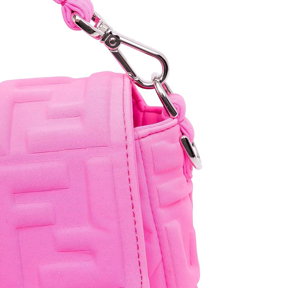 Fendi B Fendi Pink Chemical Fiber Fabric Medium Embossed Lycra Baguette Satchel Italy