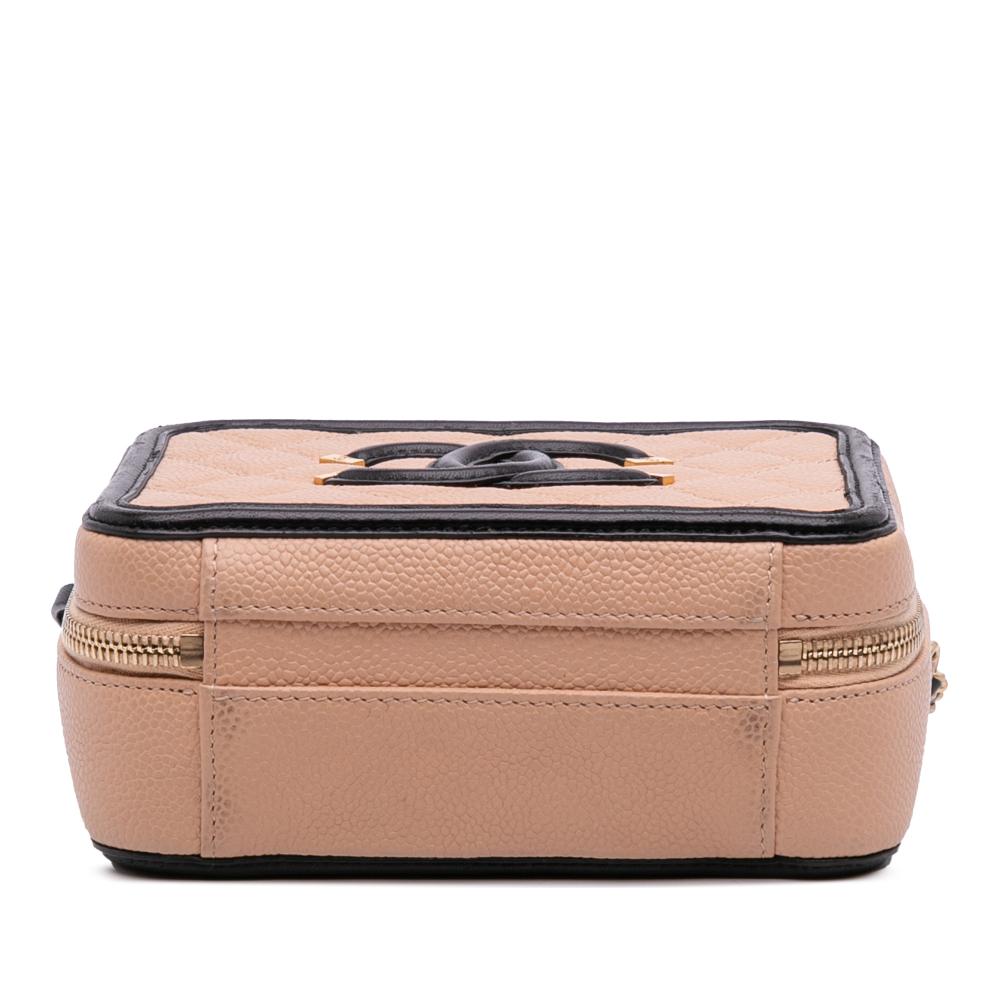 Chanel B Chanel Brown Nude with Black Caviar Leather Leather Small Caviar CC Filigree Vanity Case Italy
