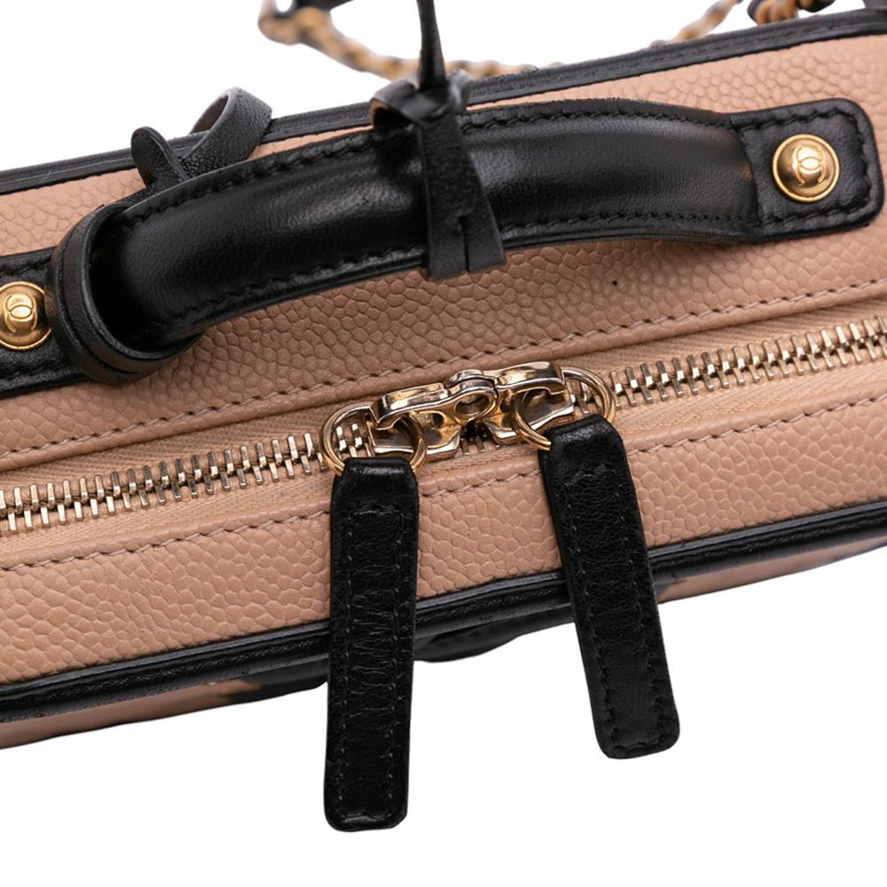Chanel B Chanel Brown Nude with Black Caviar Leather Leather Small Caviar CC Filigree Vanity Case Italy