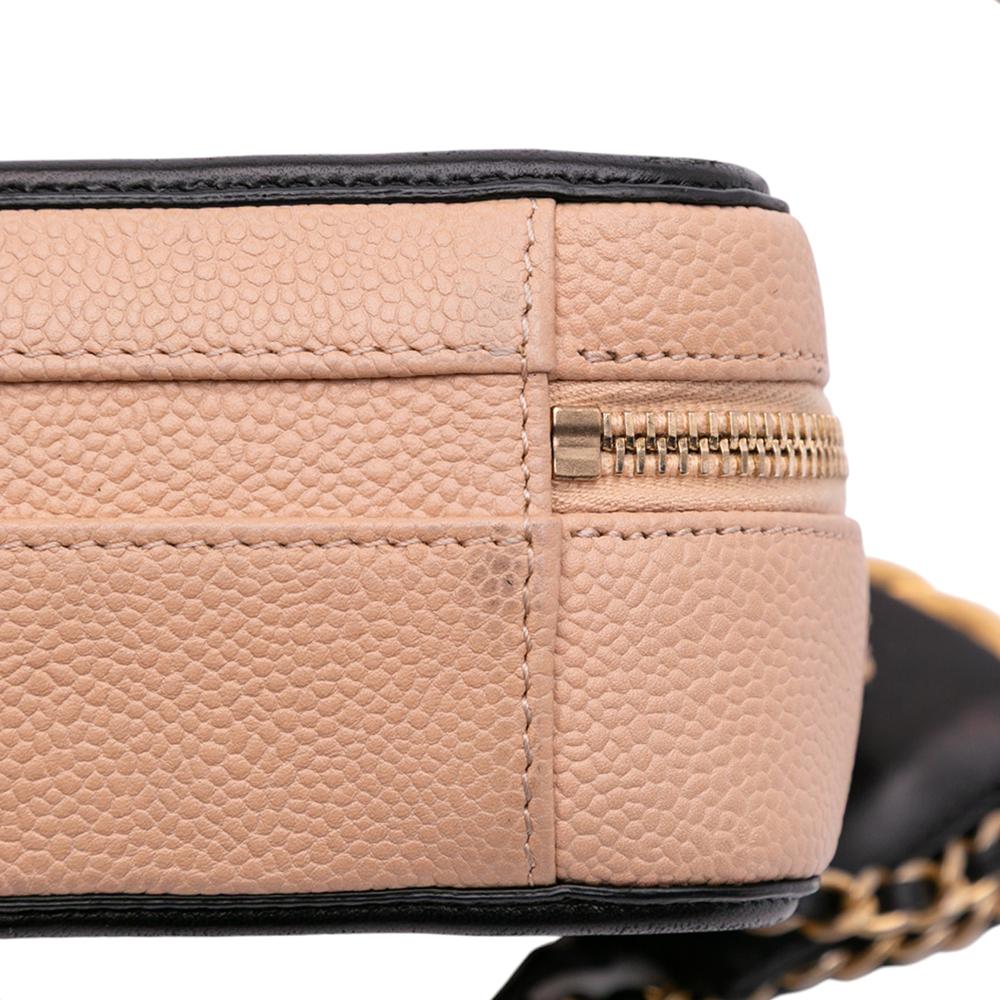 Chanel B Chanel Brown Nude with Black Caviar Leather Leather Small Caviar CC Filigree Vanity Case Italy