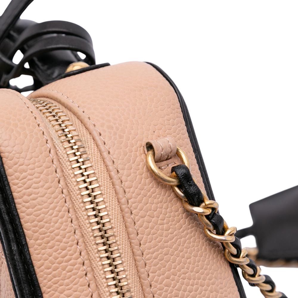 Chanel B Chanel Brown Nude with Black Caviar Leather Leather Small Caviar CC Filigree Vanity Case Italy