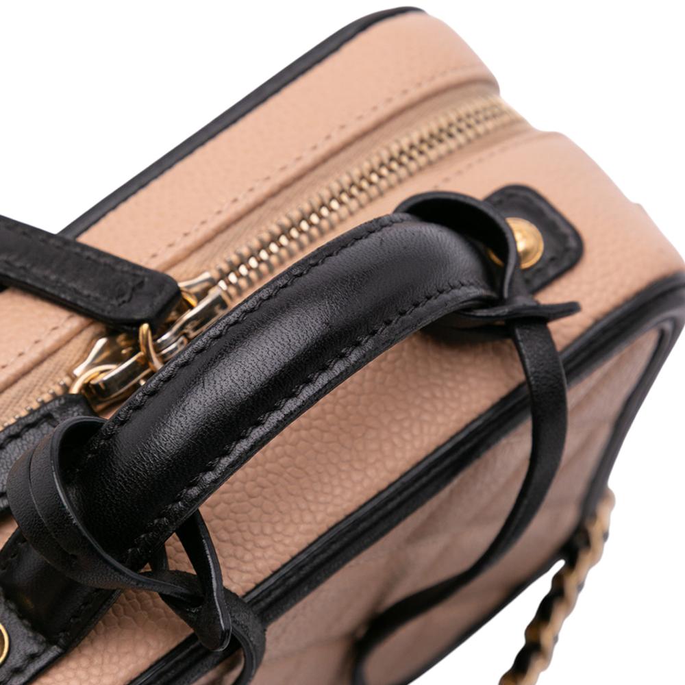 Chanel B Chanel Brown Nude with Black Caviar Leather Leather Small Caviar CC Filigree Vanity Case Italy